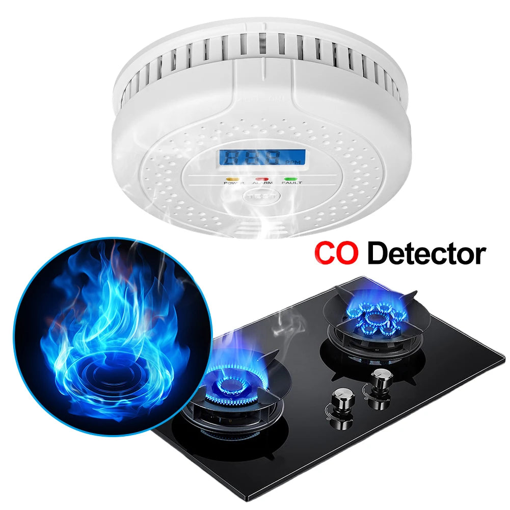 Digital CO Gas Monitor Alarm Detector Carbon Monoxide Standalone Detector with Battery Powered Portable CO Sensor Kitchen Suppli