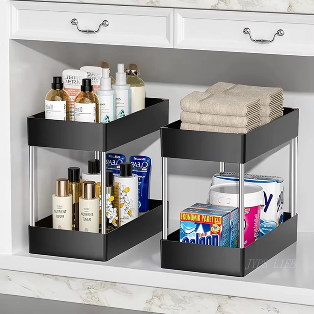 2 Tier under Sink Organizer Kitchen Organizer Cabinet Storage Rack Multipurpose Rack under Sink Storage for Bathroom Kitchen