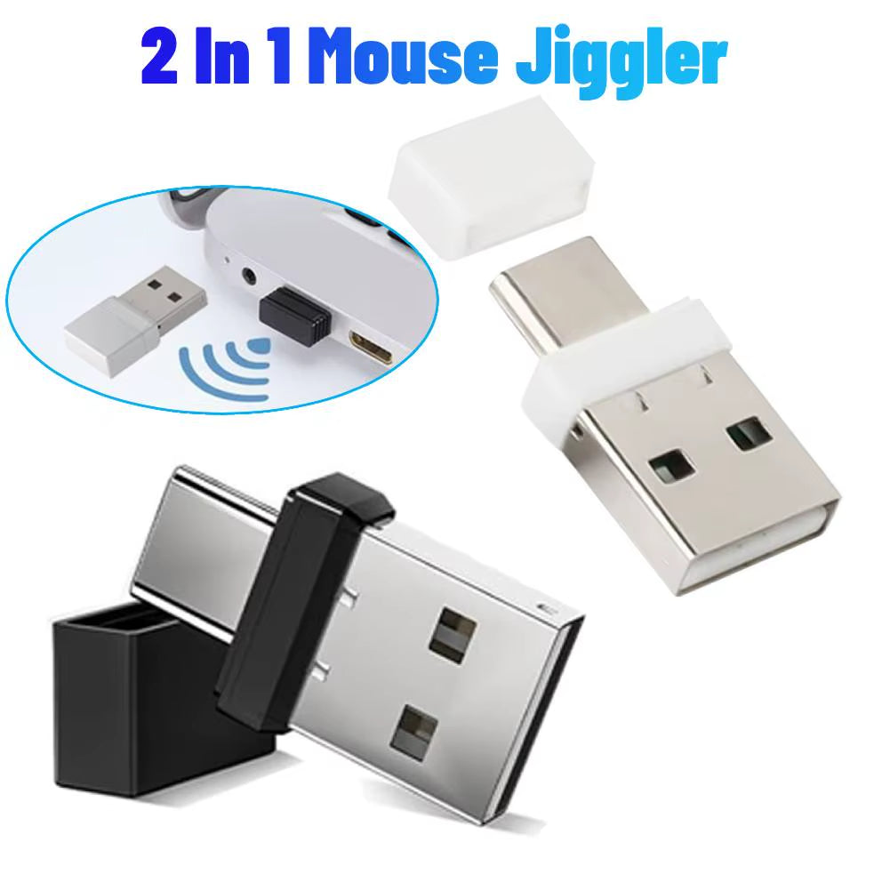 USB and Type C Mouse Jiggler 2 in 1 Undetectable Mouse Shaker Driver-Free Mouse Mover Prevent for Laptop Keep Computer Awake
