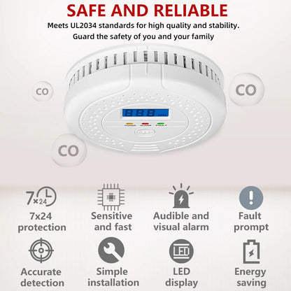 Digital CO Gas Monitor Alarm Detector Carbon Monoxide Standalone Detector with Battery Powered Portable CO Sensor Kitchen Suppli